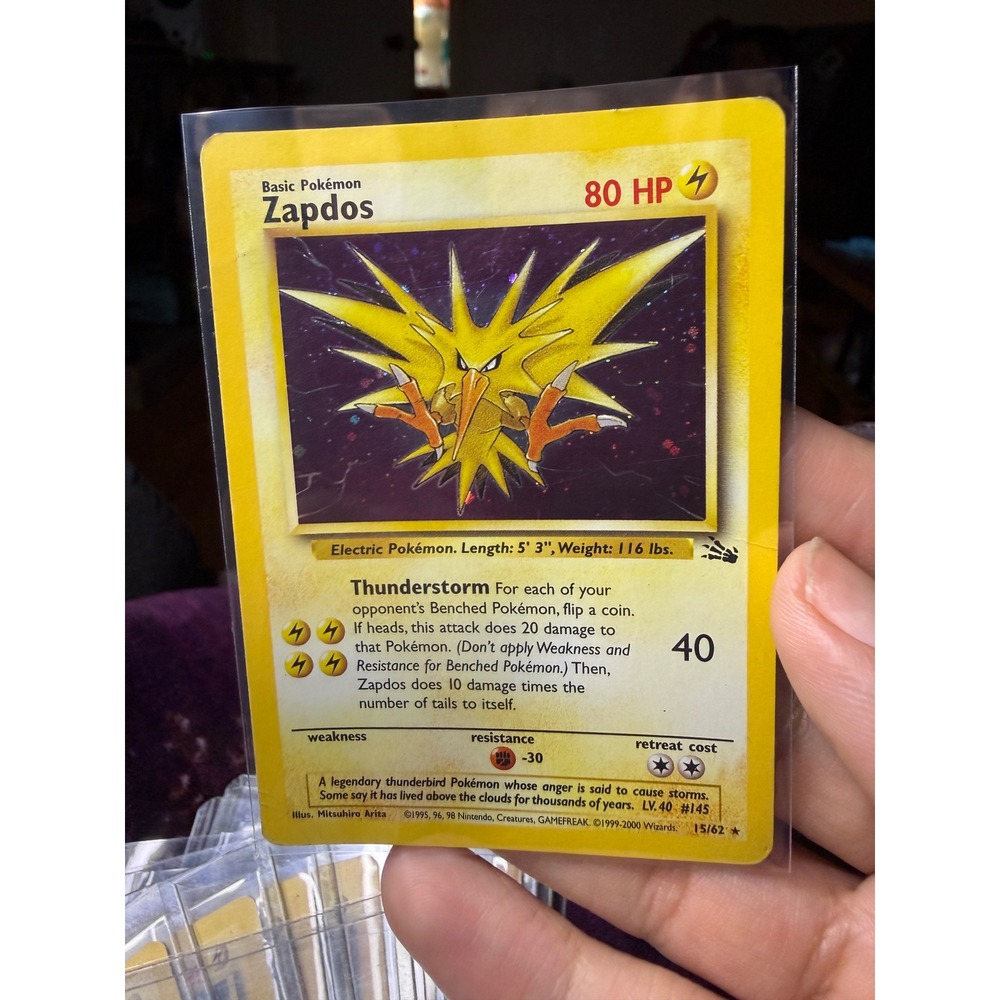 Pokemon Zapdos Fossil Holo Rare 15/62 Unlimited Vintage WOTC Card 1999-2000